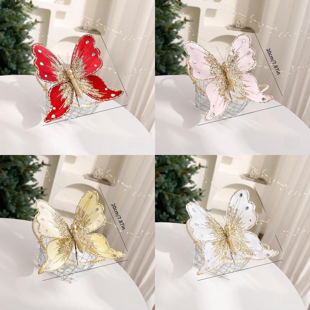 Christmas Tree Glitter Decor With Faux Butterfly Ornaments For Holiday Festivities