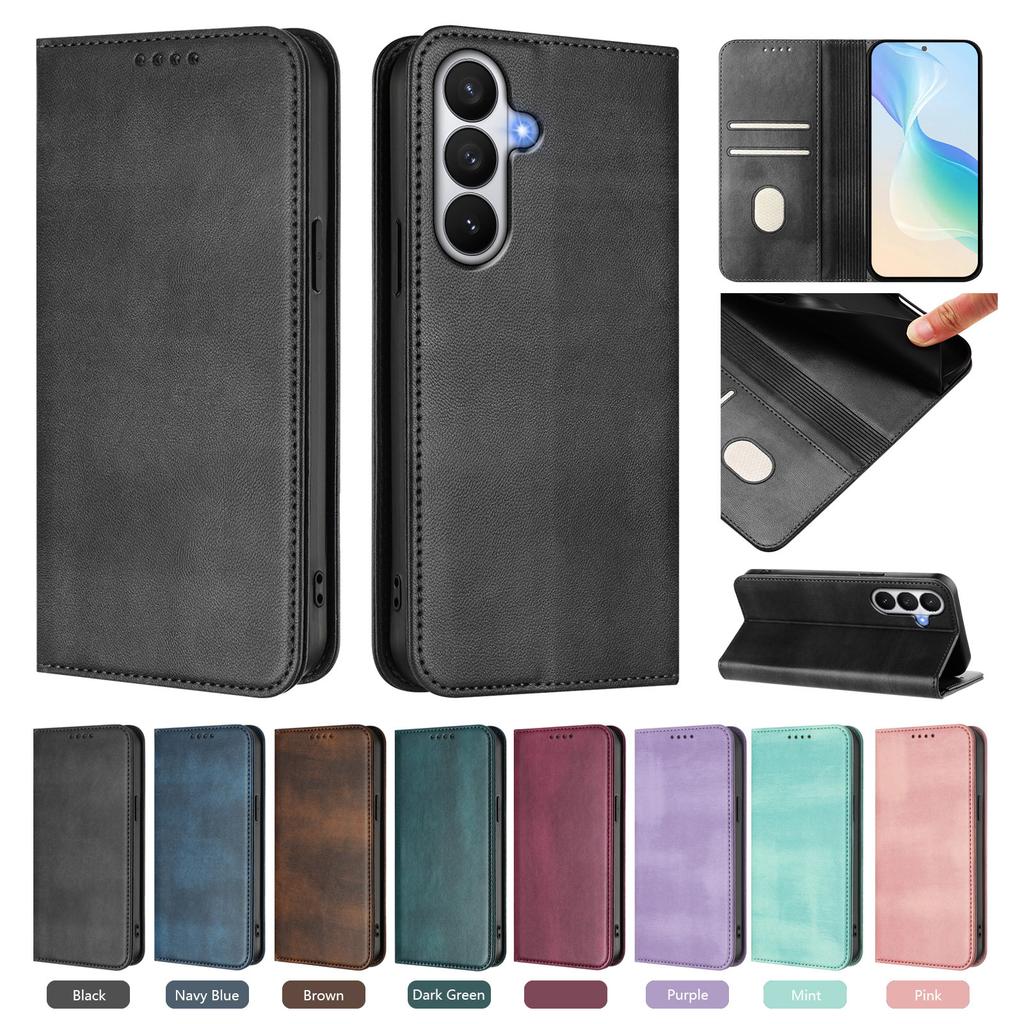 Leather Phone Case on For Samsung Galaxy S26 S25 Edge S24 S23 S22 S21 S20 Ultra FE S10 Plus S26 Pro Card Slot Flip Wallet Cover