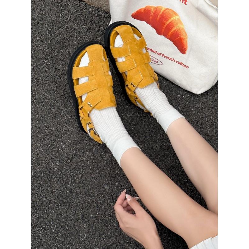 Summer new cowhide bag head sandals women's outer wear casual versatile rivets fashion sandals beach