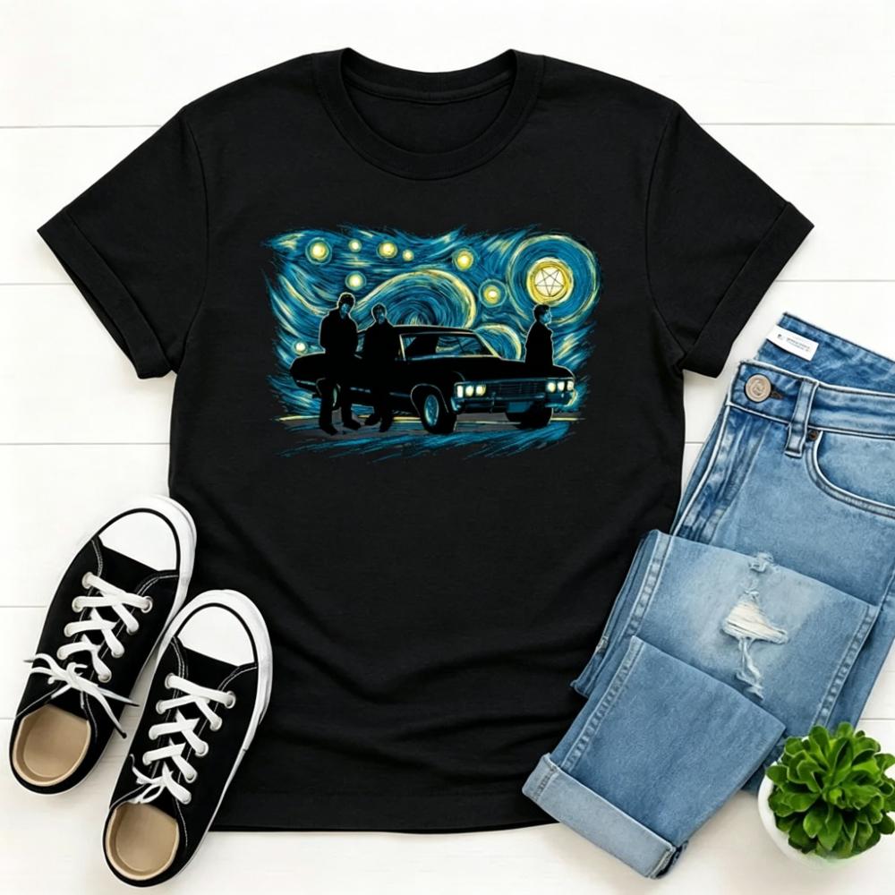 Supernatural Night T-Shirt Starry Night Winchester Bros Tee Hunter Life Gift Tshirt Sci-Fi TV Show SPN Fan Apparel Menunisex Top