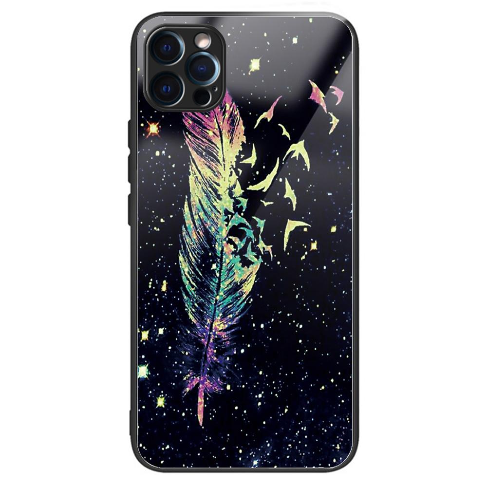 For iPhone 15 Pro Pattern Printing Phone Case Tempered Glass Back+TPU Edge