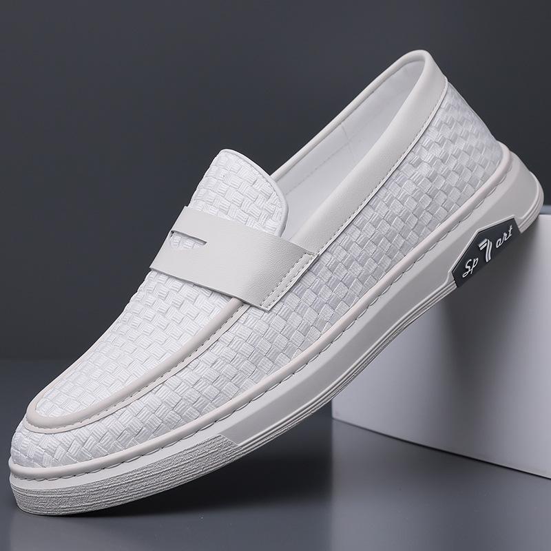 

Spring New Shoes for Men Breathable Knit Casual Shoes Fashio Flat Skateboard Youth Slip-on Sneaker 44 белый