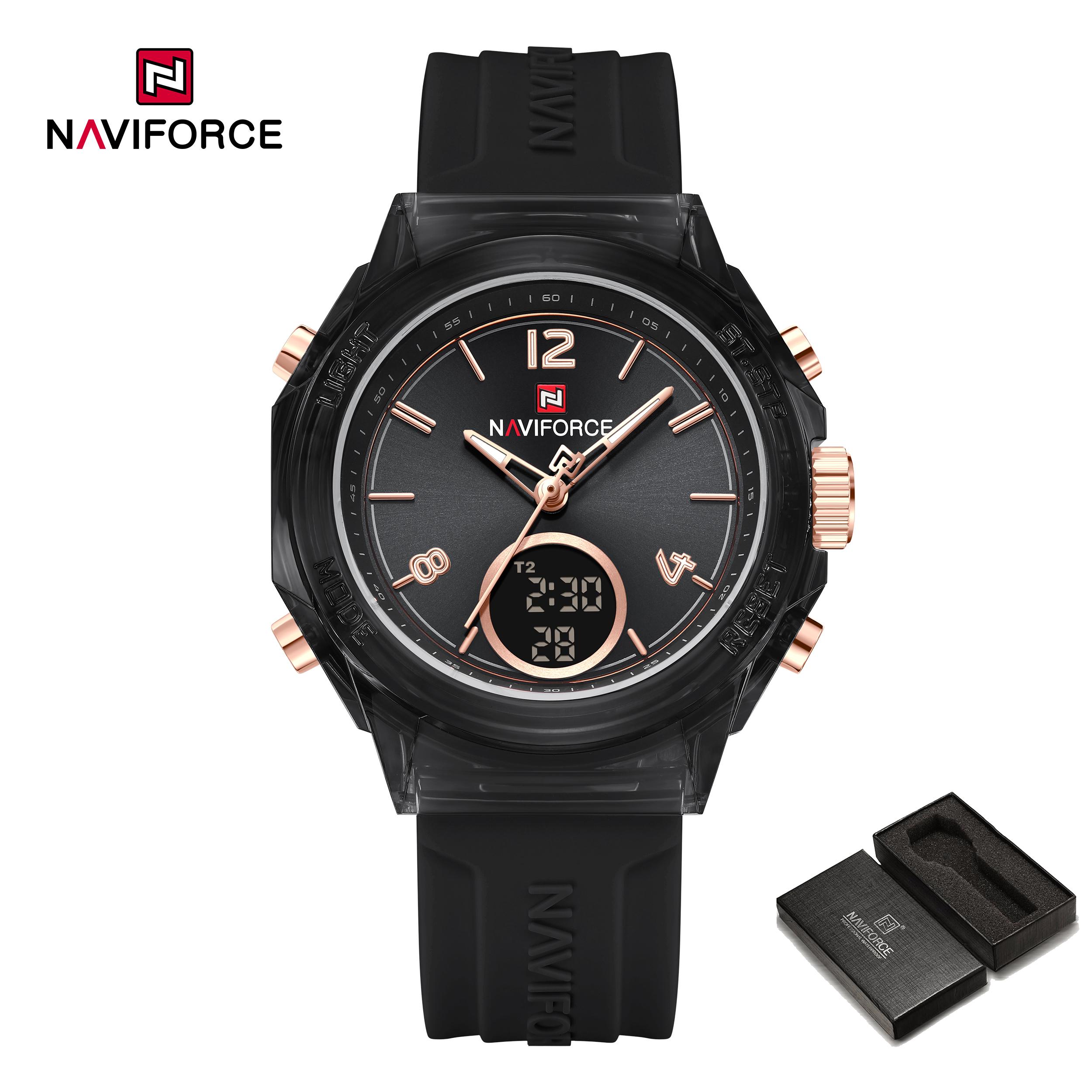 

NAVIFORCE Жіночий годинник Кварцовий Стрілочний Циферблат РК-цифровий дисплей Хронограф Люмінесцентний Водонепроникний Силіконовий ремінець Унісекс Чоловічий Жіночий Годинник NF7109 чорний