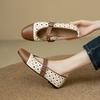 Fashion Women's new spring round toe retro low heel leather cowhide oversized hollow rivets Mary Jane breathable single shoe