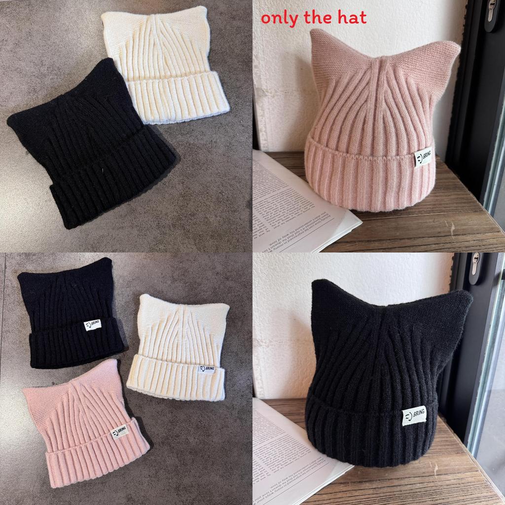 Cute Solid Cat Ears Shape Design Wool Knitting Hat For Women