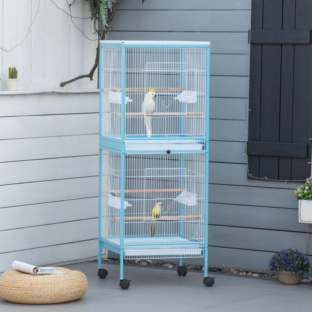 2-in-1 Bird Cage Indoor Aviary with 4 Wheels and Removable Trays, 51.5x50x140cm