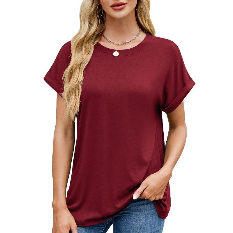Damen S Einfarbig Rundhals Locker Kurzarm T-Shirt