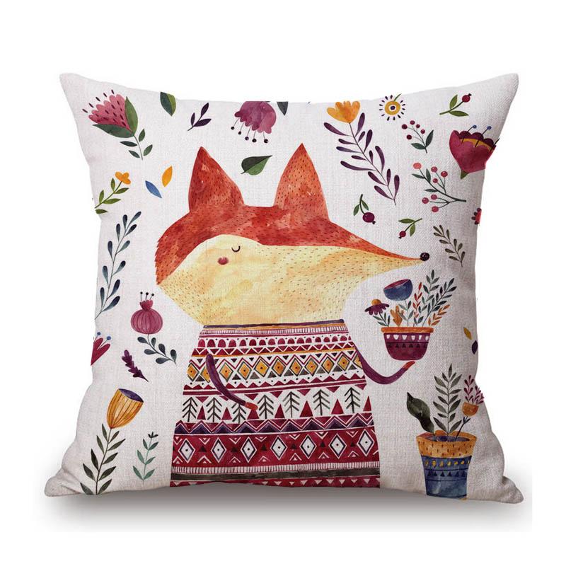 Lovely Cartoon Fox Cat Cute Kids Art Home Decoration Cotton Linen Sofa Throw Pillow Case Chair Seat Cushion Cover Case