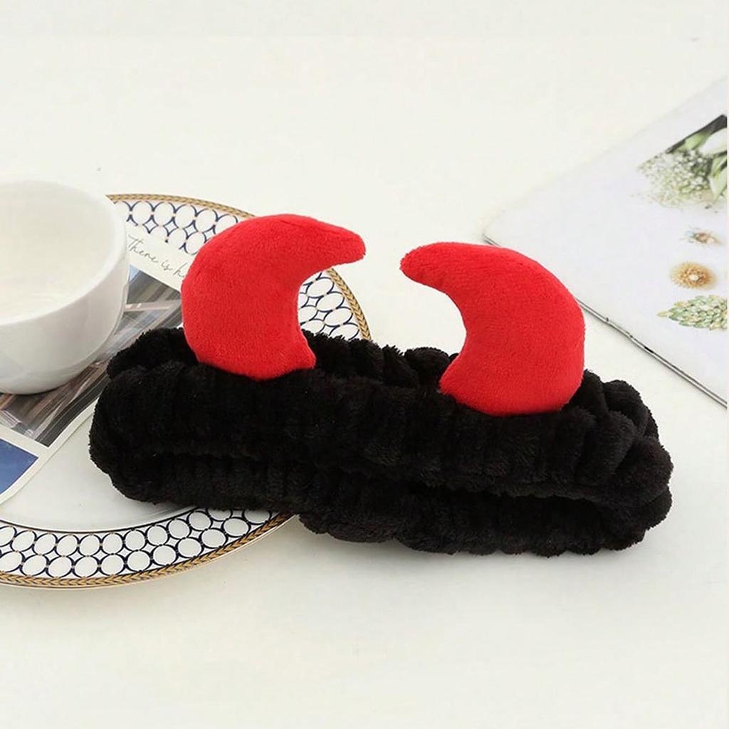1PC Plush Headband Devil Horn Hairbands Cute Cartoon Headwrap For Face Wash Skincare Makeup Hair Accessories For Women