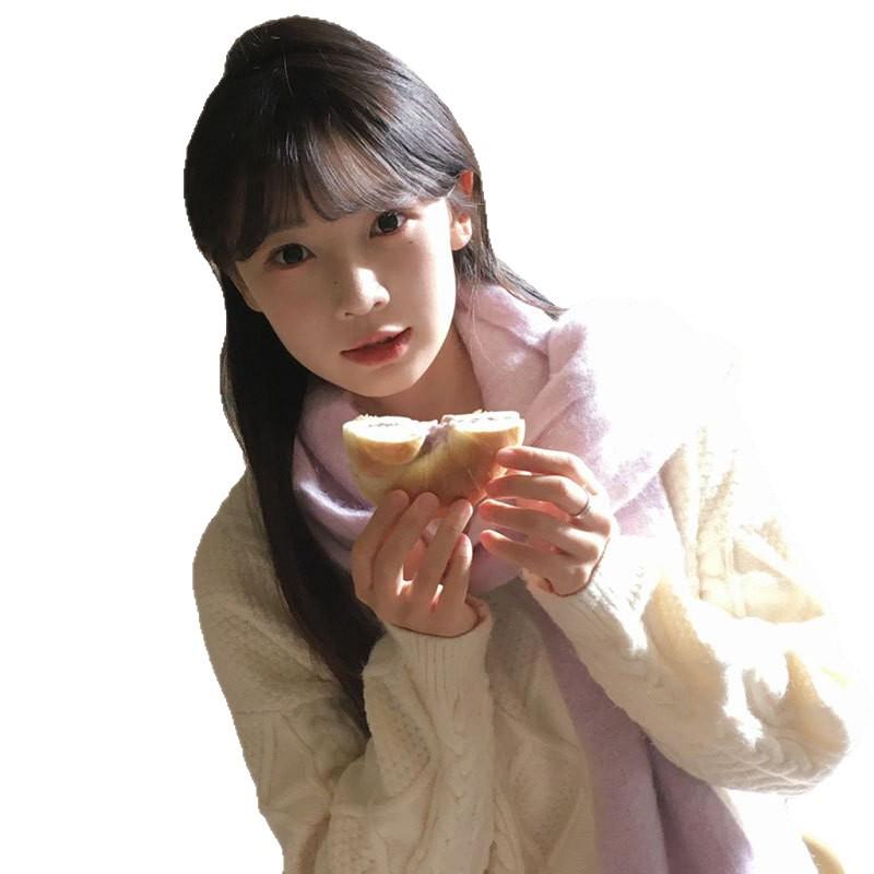 Pink scarf women's winter new high-end Korean atmosphere imitation mohair thickened warm versatile scarf
