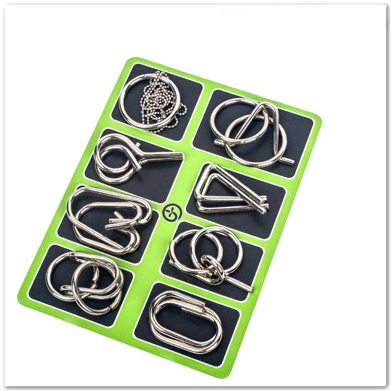 8PcsSet Metal Montessori Puzzle Wire Mind Brain Teaser Puzzles Children Adults Interactive Game Reliever Educational Toys