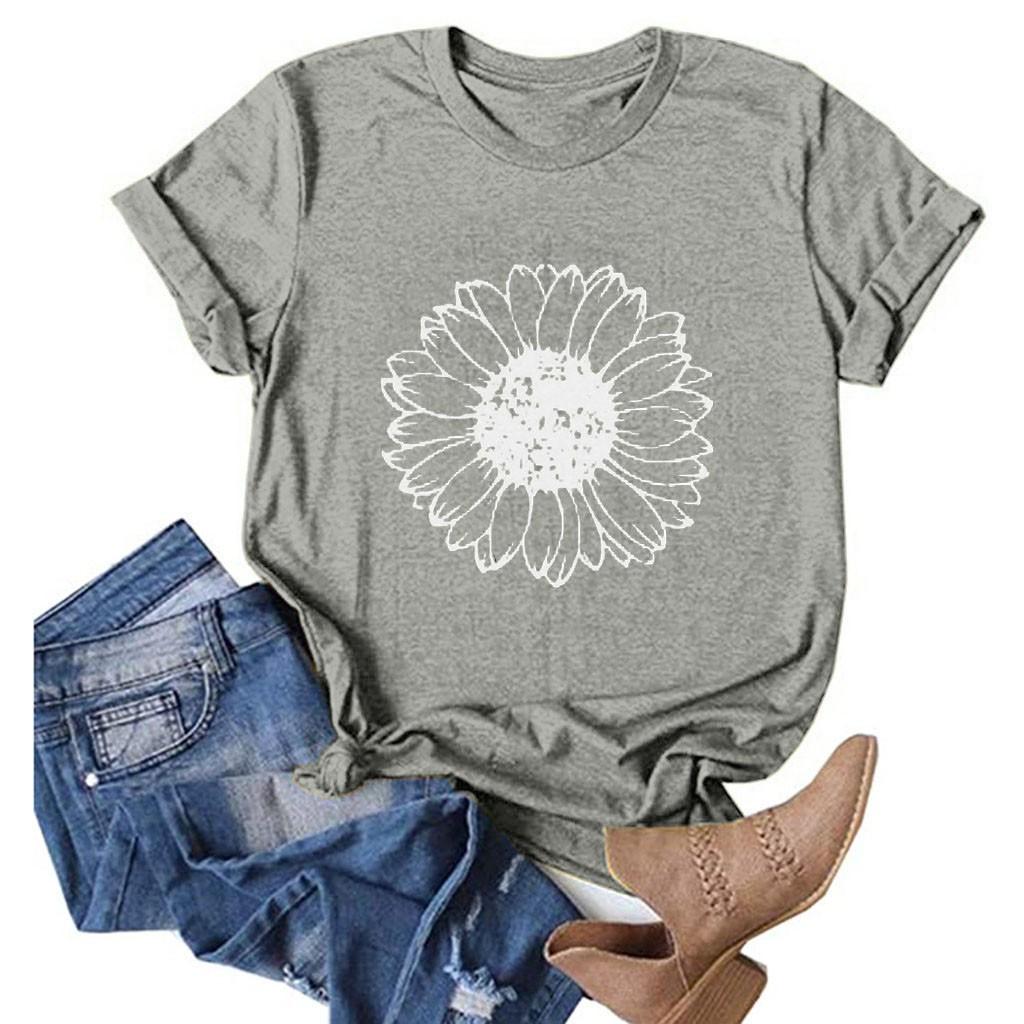 Women Casual Printing Short Sleeves Loose T-Shirt Blouse Tops