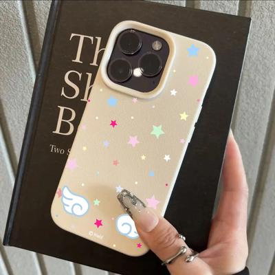 HOT Colorful Star Wings Dots Lichee Leather Pattern Phone Case For iPhone 17 16e 16 15 14 13 12 11 Air Pro Max Plus X XR XSMax
