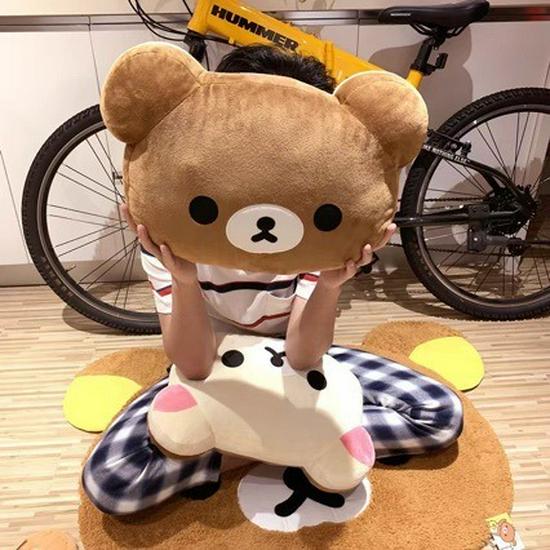 Rilakkuma Bear Backrest Pillow with Doll - Perfect for Dorm Rooms, Birthdays, and Bedroom Decor.