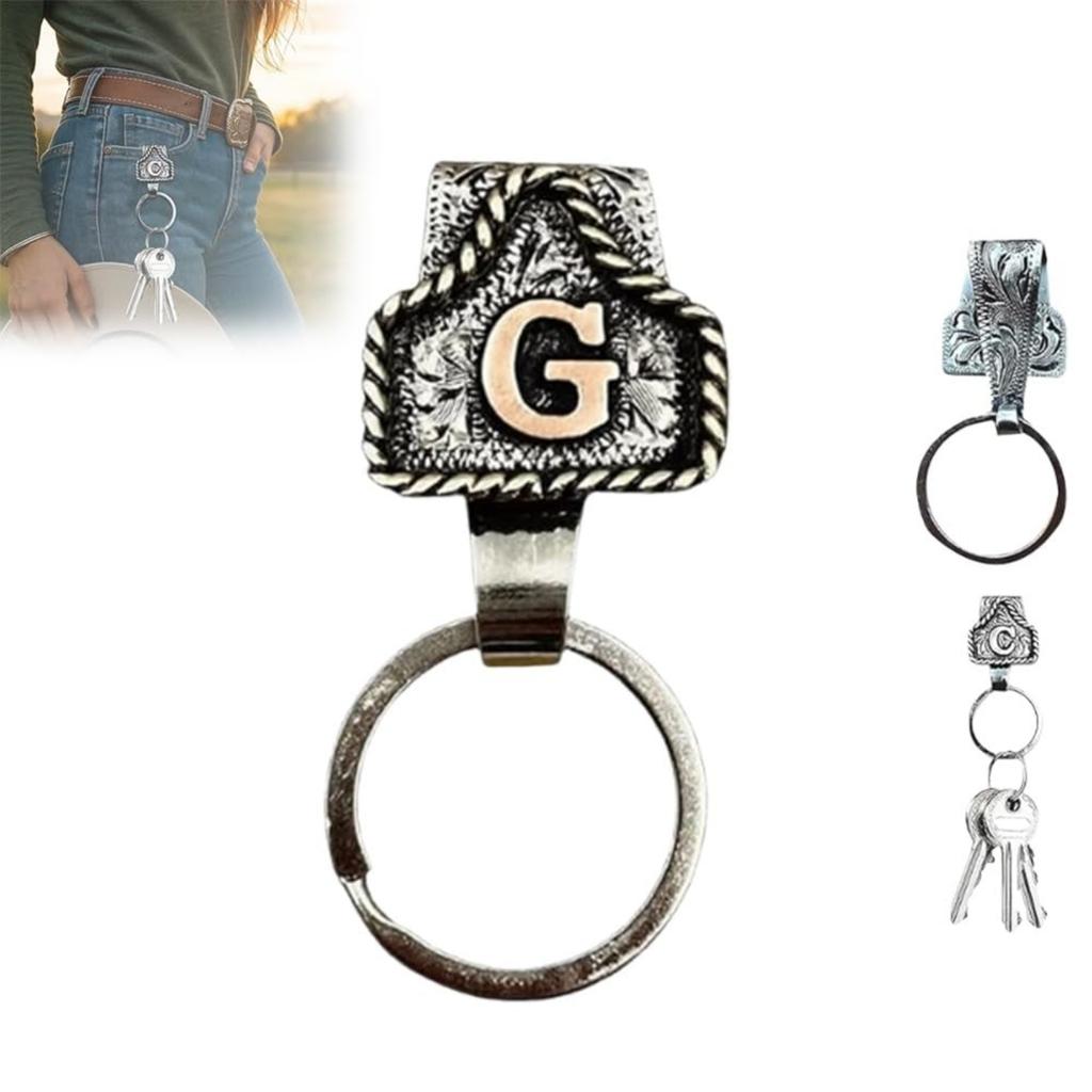 Western Cowboy Letter Keychain, Vintage Handmade Letter  Initial Keychain Clip, Personality Metal Key Chain For Belt