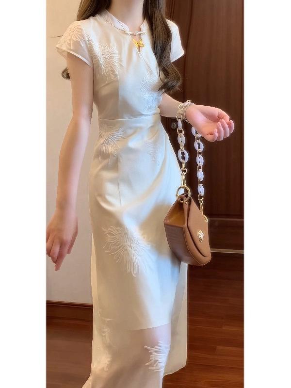 New Chinese National Style Improved White Cheongsam Dress Women's Summer New Small High-end Hanfu Dress