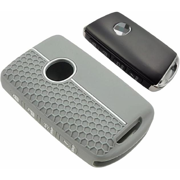 Silicone Rubber Key Fob Cover Compatible with -2025 Mazda 3 6 CX-30 CX-5 CX-9 CX-50 (Black/Grey, 4 Buttons/Silicone)