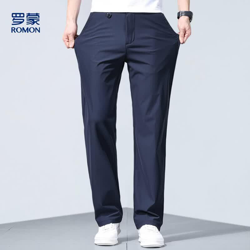 ROMON Men's Ice Silk Business Casual Straight Pants