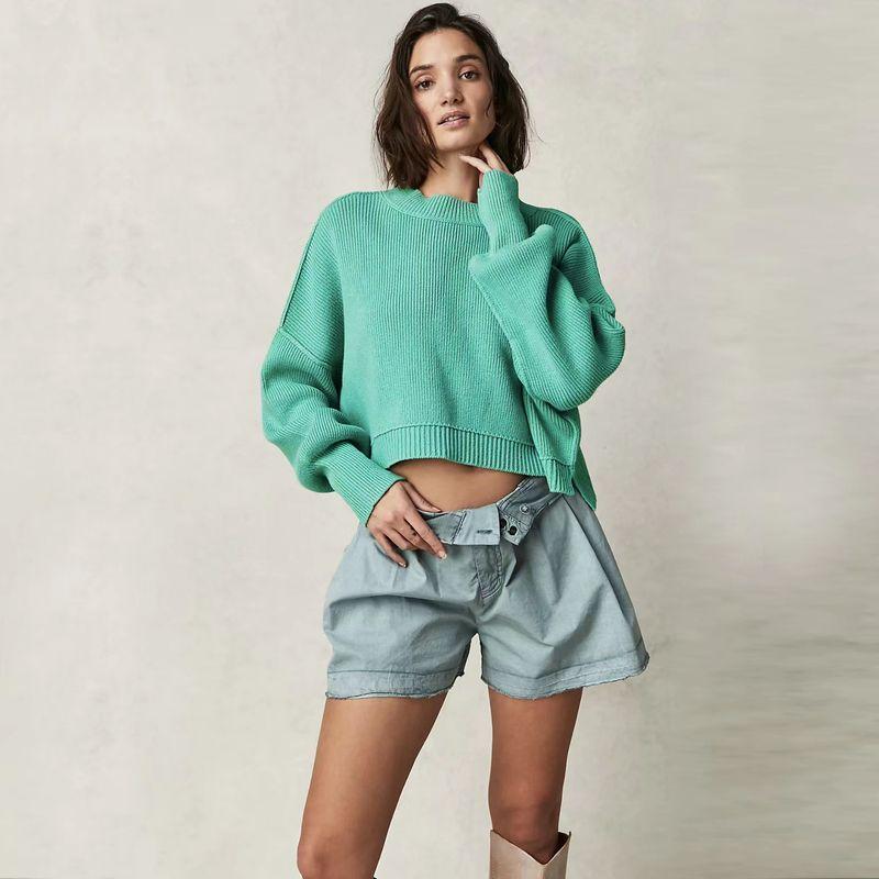 European and American Fashion Round Neck Loose Pullover Knit Sweater Round Neck Neck Loose Knit Sweater