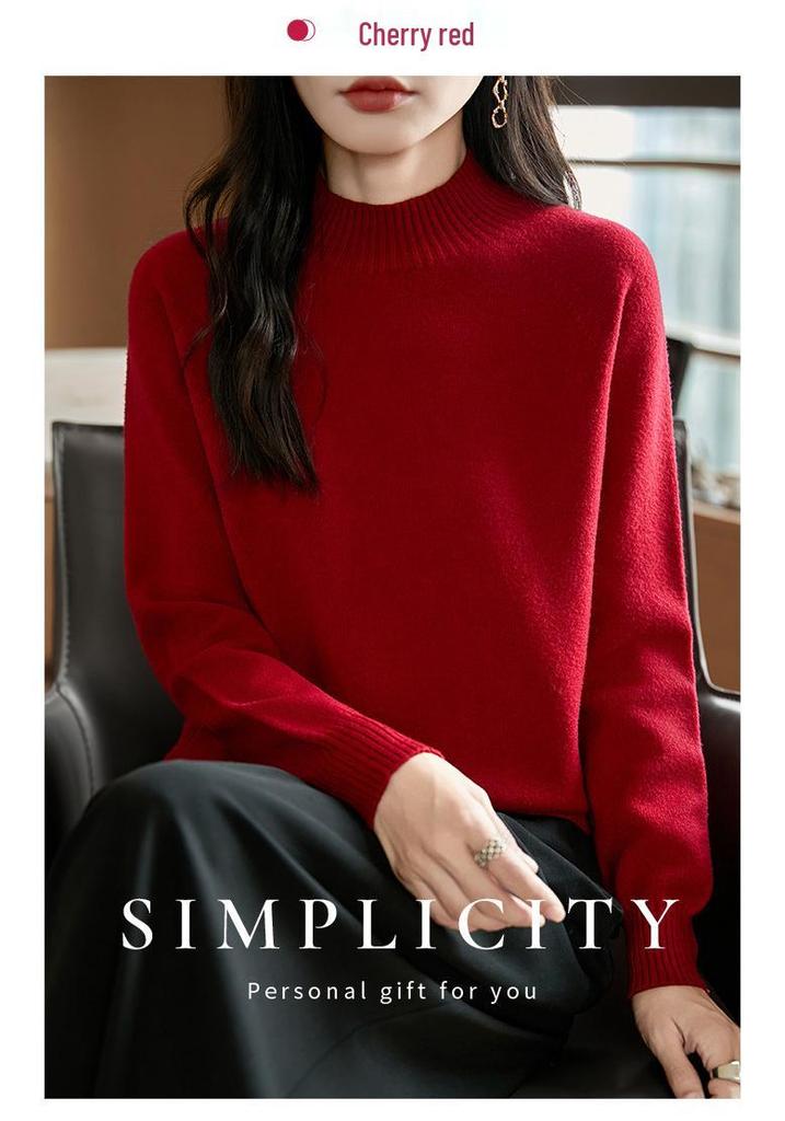 Women's Soft Thickened Knit Base Layer Half-High Neck Sweater - Long Sleeve, Loose Fit for Autumn/Winter