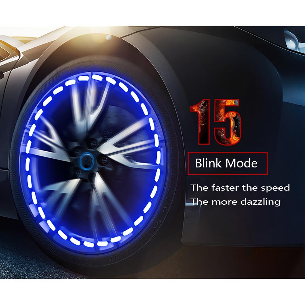 4pcs 15 Mode Solar Energy Auto Flash LED Car Wheel Hub Tire Valve Cap Light Lamp