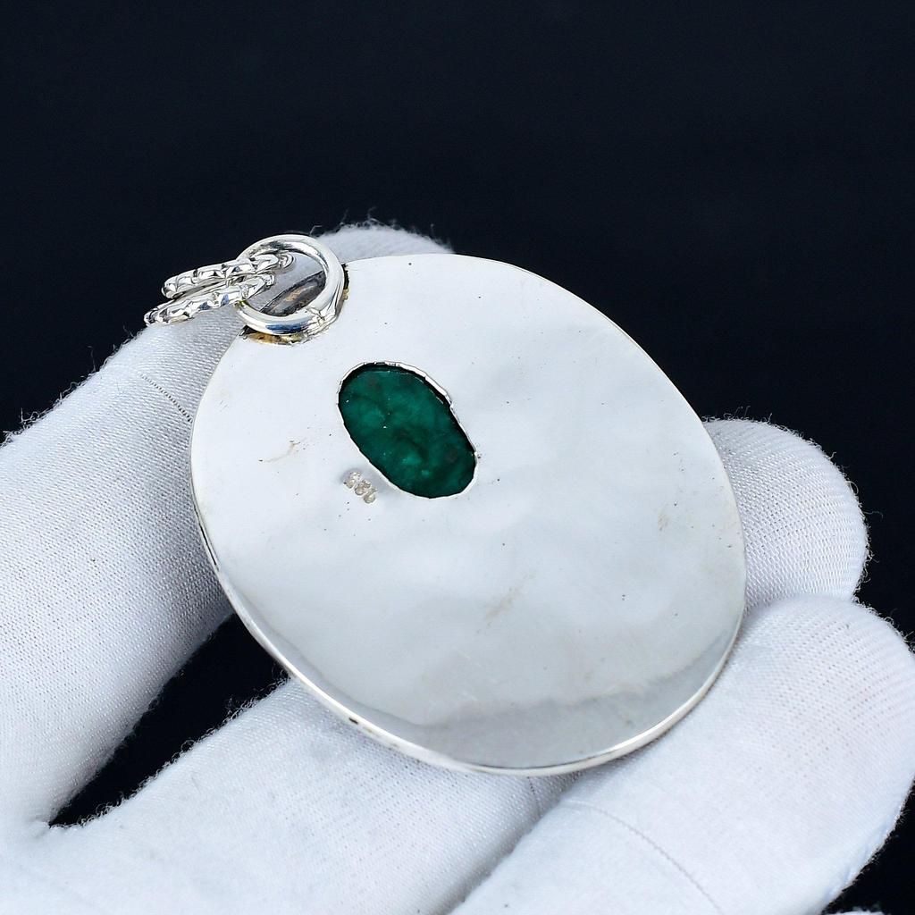Emerald Pendant, 925 Sterling Silver Handmade Jewelry, Emerald Silver Pendant, Party Wear Jewelry For Women's, Pendant Christmas Gift