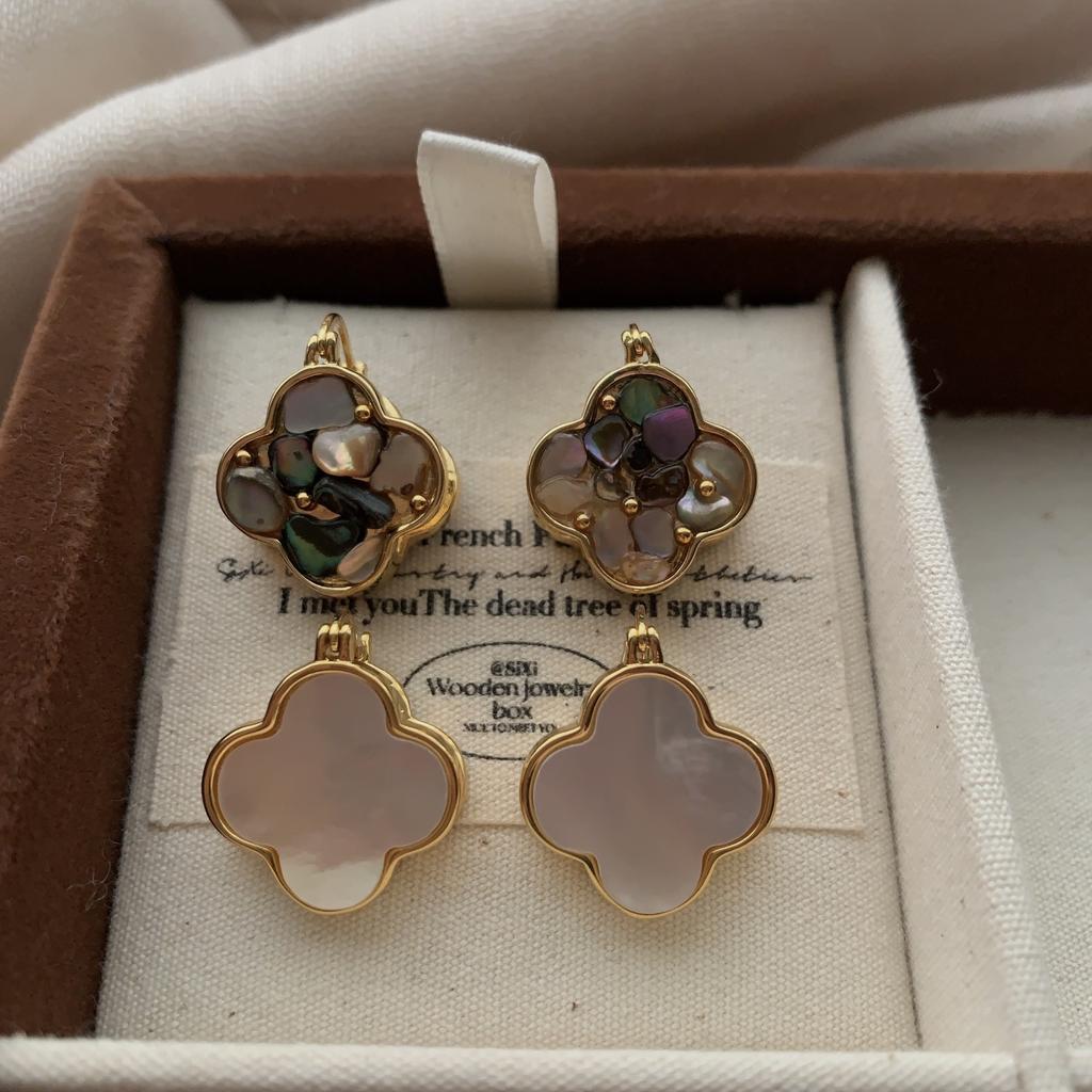 Lucky Clover Earrings Earrings Mother Of Pearl Light Luxury Fashion Personality Minimalist Light Luxury Premium Commuter Earrings