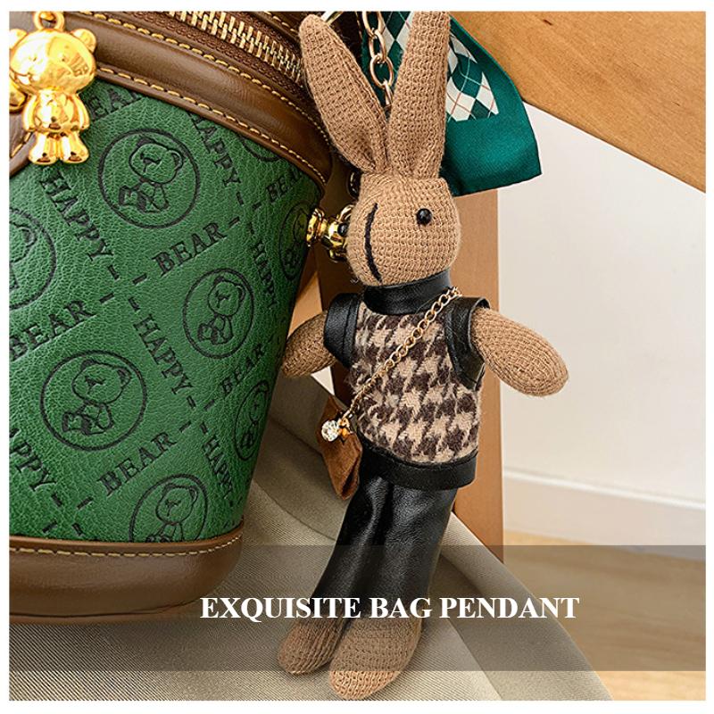 Fashion High Luxury Women's Bucket Bags Cute Cartoon Bear Letter Embossed Cylinder Messenger Bag with Exquisite Pendant Ladies Single Shoulder Bags