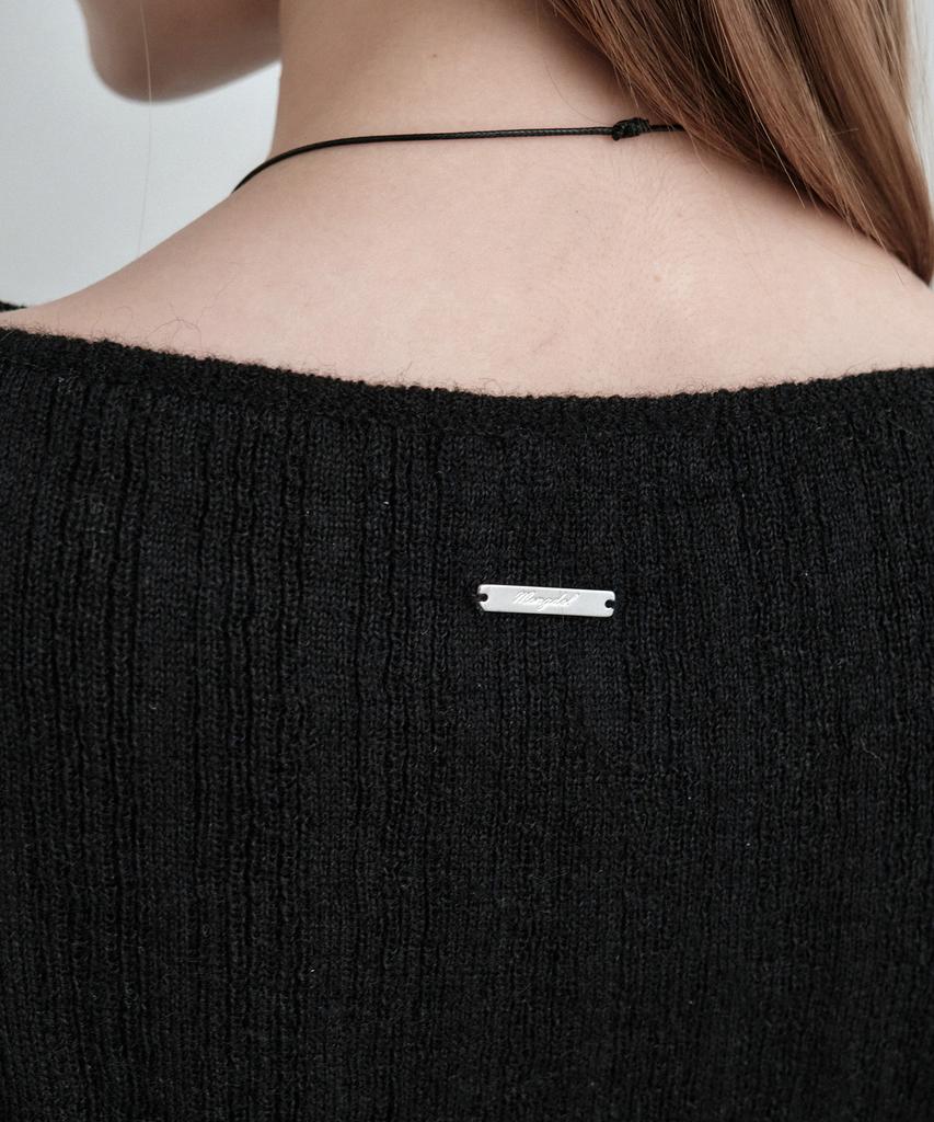 MONGDOL Boat Neck Alpaca Ribbed Knit Top Black Mdkt118Black