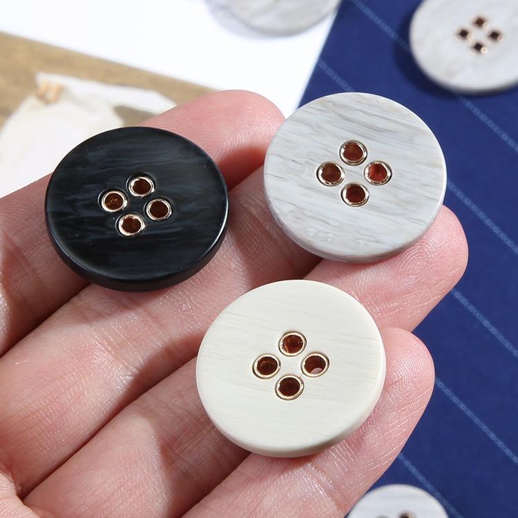 Round Black Button High-End Women'S Clothes Blazer Coat Button Accessories Versatile Sweater Four-Eye Button Men