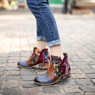 Sapatos femininos de couro genuíno pintados à mão