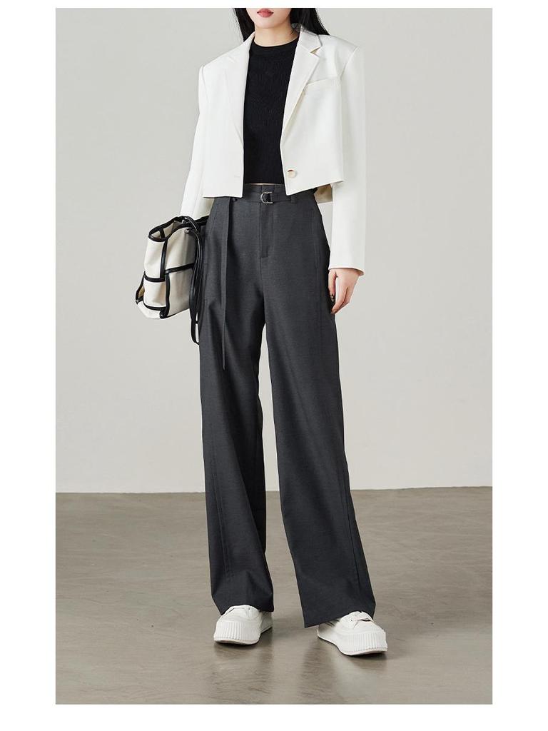 2026 Women's Black Cotton High-Waisted Wide-Leg Pants - Loose, Slimming, and Floor-Length for Spring and Autumn.