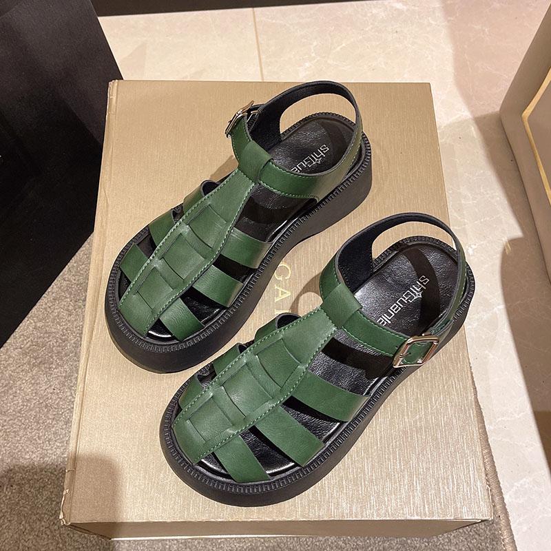 Thick -Soled Sponge Cake Toe Sandals Women 'S  New Summer Explosion Style With Skirt Roman Shoes Soft Bottom Super