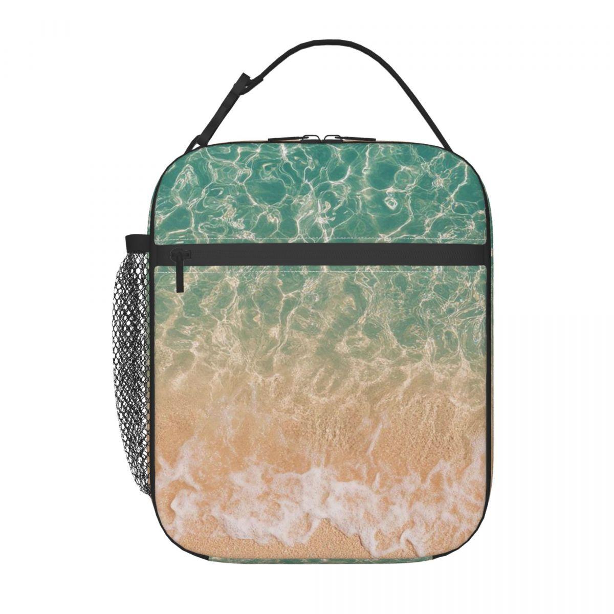 

Light Blue Sea Wave Insulated Lunch Bag for Women Kids Portable Food Boxes Thermal Lunch Box Tote One Size