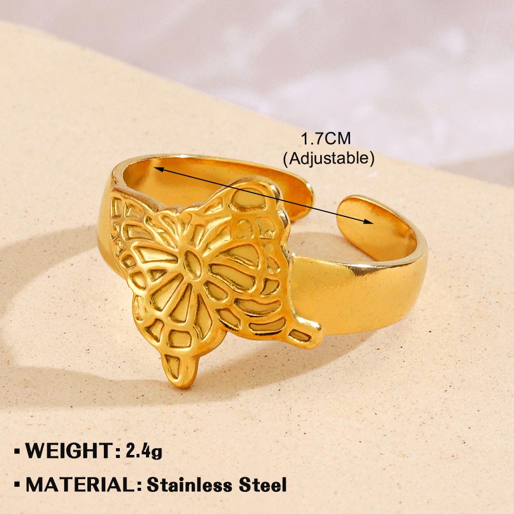 European & American Fashion Stainless Steel Heart-Shaped Geometric Ring - French Retro Style