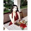 EIA Yiyao [Summer Muse] Red Hong Kong Style Retro Neck Halter Dress Summer French Sleeveless Long Dress