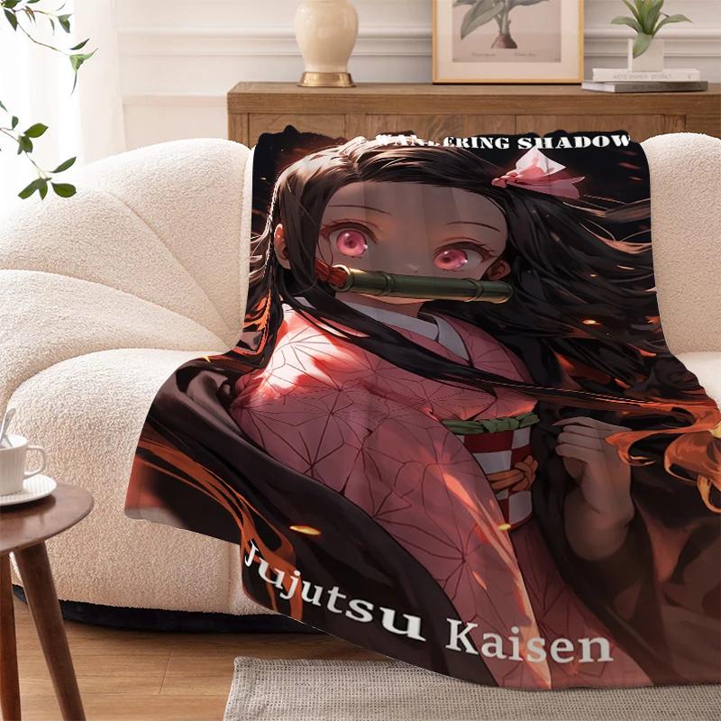 Sofa Blankets for Winter Anime D-Demons Slayer Warm Knee Bed Fleece Camping Fluffy Soft Blankets Microfiber Bedding King Size