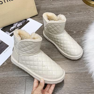 Fleece Thickened Snow Boots Women's 2024 Winter New Leather Short Tube Thermal Cotton Shoes Foreign Trade Women's Short Boots