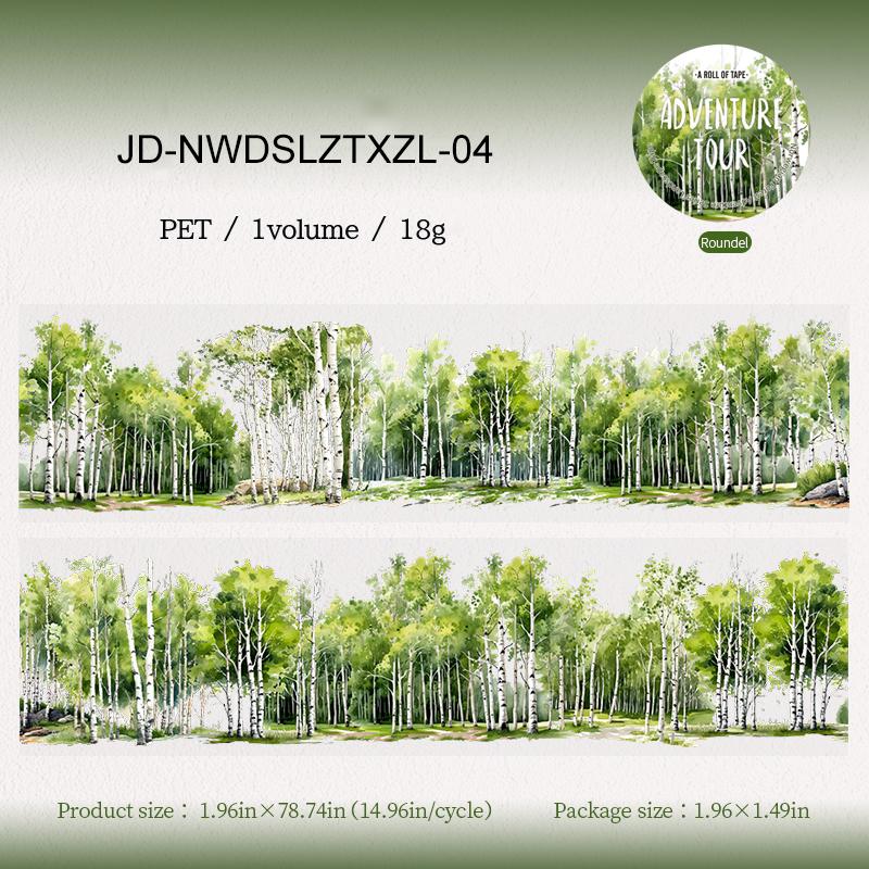 

JIANWU 50mm*200cm Norwegian Forest Adventure Series Vintage Tree Landscape Material Collage PET Tape Creative Journal Stationery