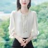 Modisches Satin-Top Damen Sommer Reine Farbe Vielseitig Elegant Siebenärmlig Stilvolle Bluse
