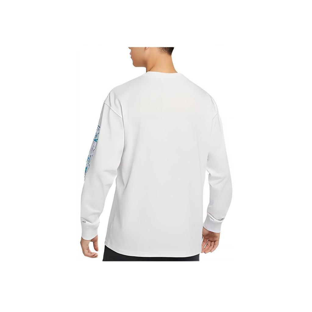 Nike Logo Print Casual Ribbed Crew Neck Comfortable Long Sleeve T-Shirt Men Tops White FV3487-121
