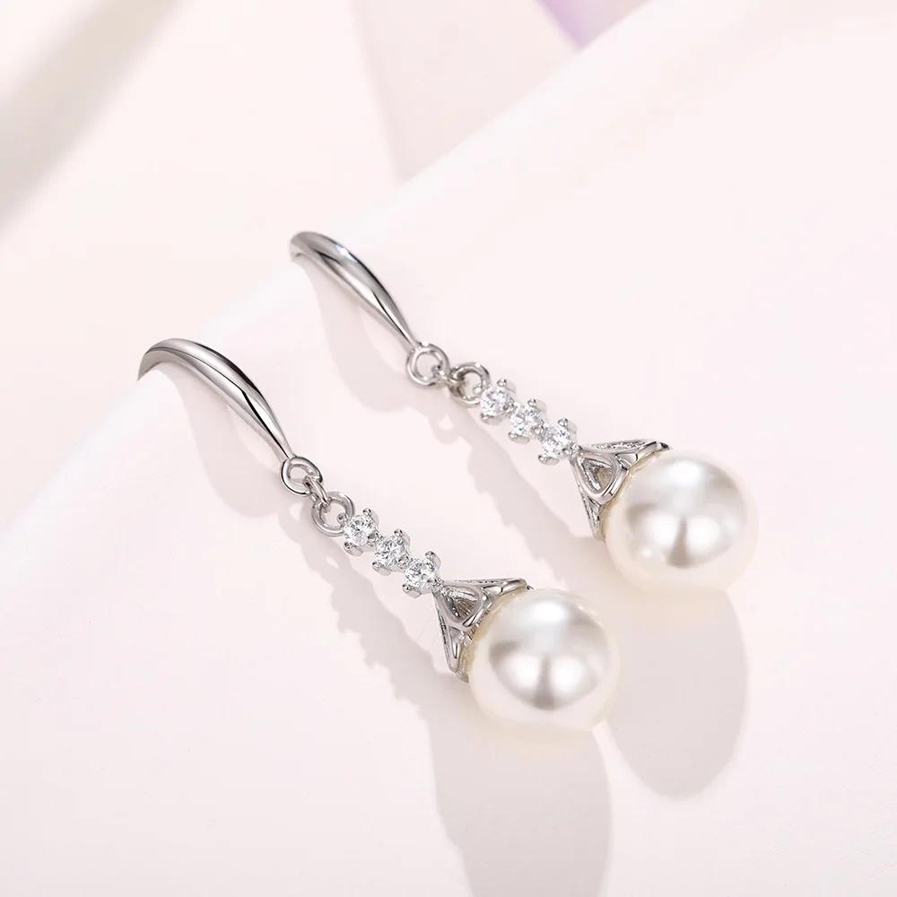 Sparkling Princess Luxury  Silver Needle Bridal Wedding Water Drop Pearl Earrings Elegant Ladies Party Gift Statement