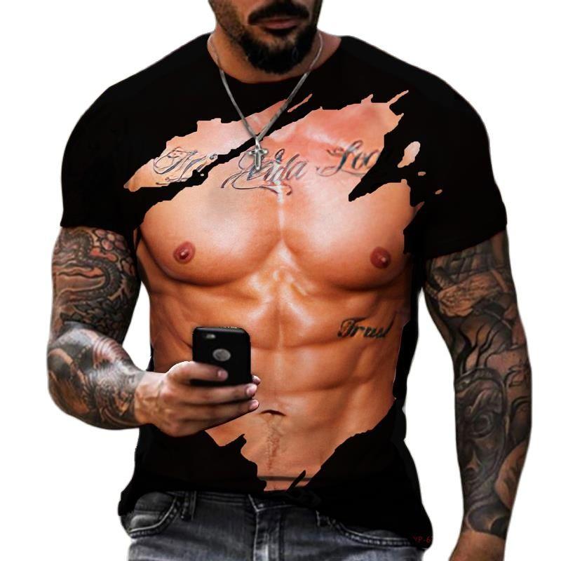 Herr 3D Muscle Cool Trend Street Style Sommar Cool Andningstryck T-shirt Harajuku Mode Fritidskläder Personlig rundhalsad kort ärm
