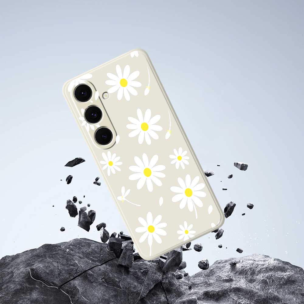 For Samsung Galaxy S24 FE Case White Daisy Pattern Printing Straight Edge TPU Phone Back Cover