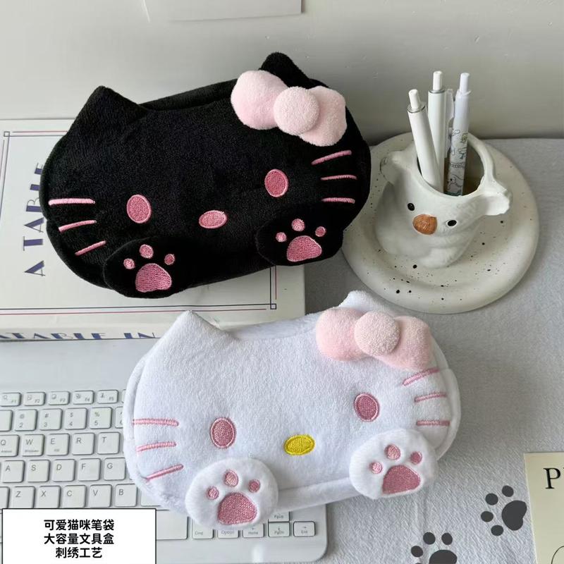 Cute Kt Cat Plush Pencil Case Large Capacity Makeup Bag Kitty Cat Stationery Box Storage Bag Peripheral Products Students Gifts