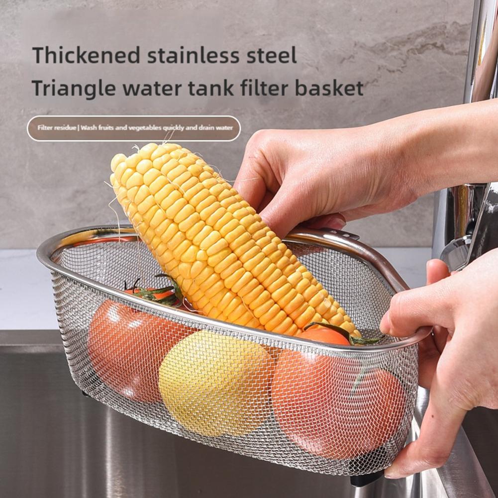 Sink Triangle Drain Basket Steel Kitchen Filter Leakage Basket Basket Kitchen Drainie A0C1