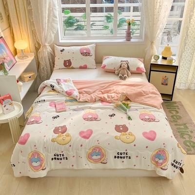 Cute Donut Pattern Summer Quilt Cartoon Style Skin-Friendly Breathable Thin Blanket Air Conditioning Quilts for Kids Teens Boys