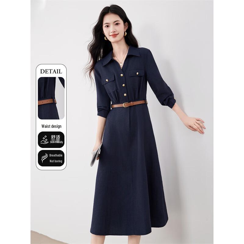 Women's Shirt Collar A-Line Midi Dress