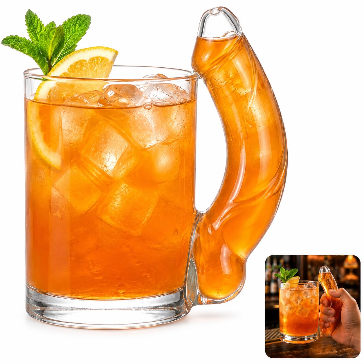 Originelles Weinglas mit Ständer - Handgeblasenes D-Tassen-Cocktailglas für Junggesellinnenabschiede Girls Night Scherzartikel Klares Trinkgeschirr für Bar-Enthusiasten orange