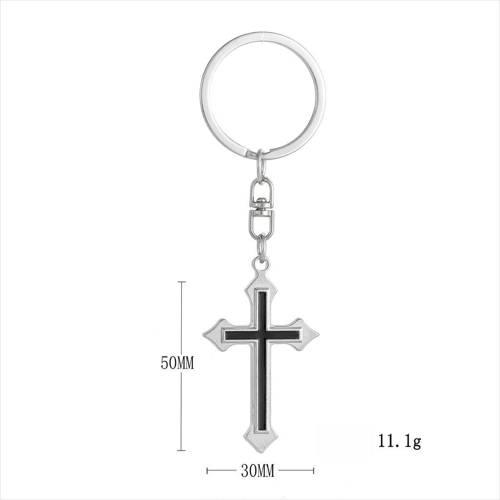 Portachiavi Classico a Croce in Acciaio Inossidabile Stile Moda Religiosa Semplice Ciondolo per Chiavi Auto Accessorio Pratico Quotidiano